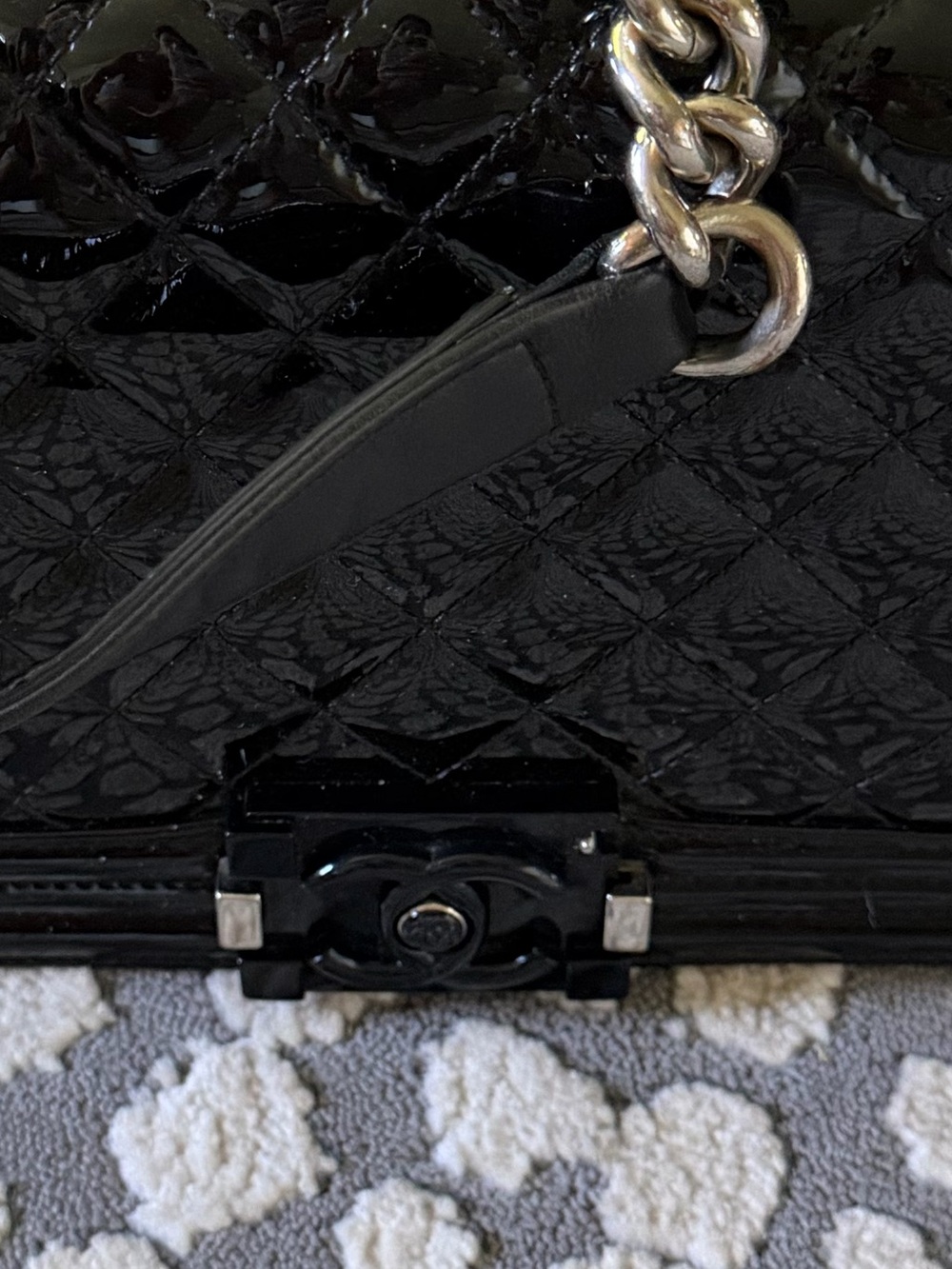 CHANEL BOY BAG** Quilted Shoulder Bag with Chain Strap - Black